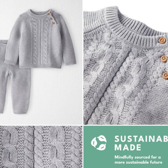 Organic Cotton Sweater and Pants Set, Sage Green, Size 12 Months + - Picture 11 of 11